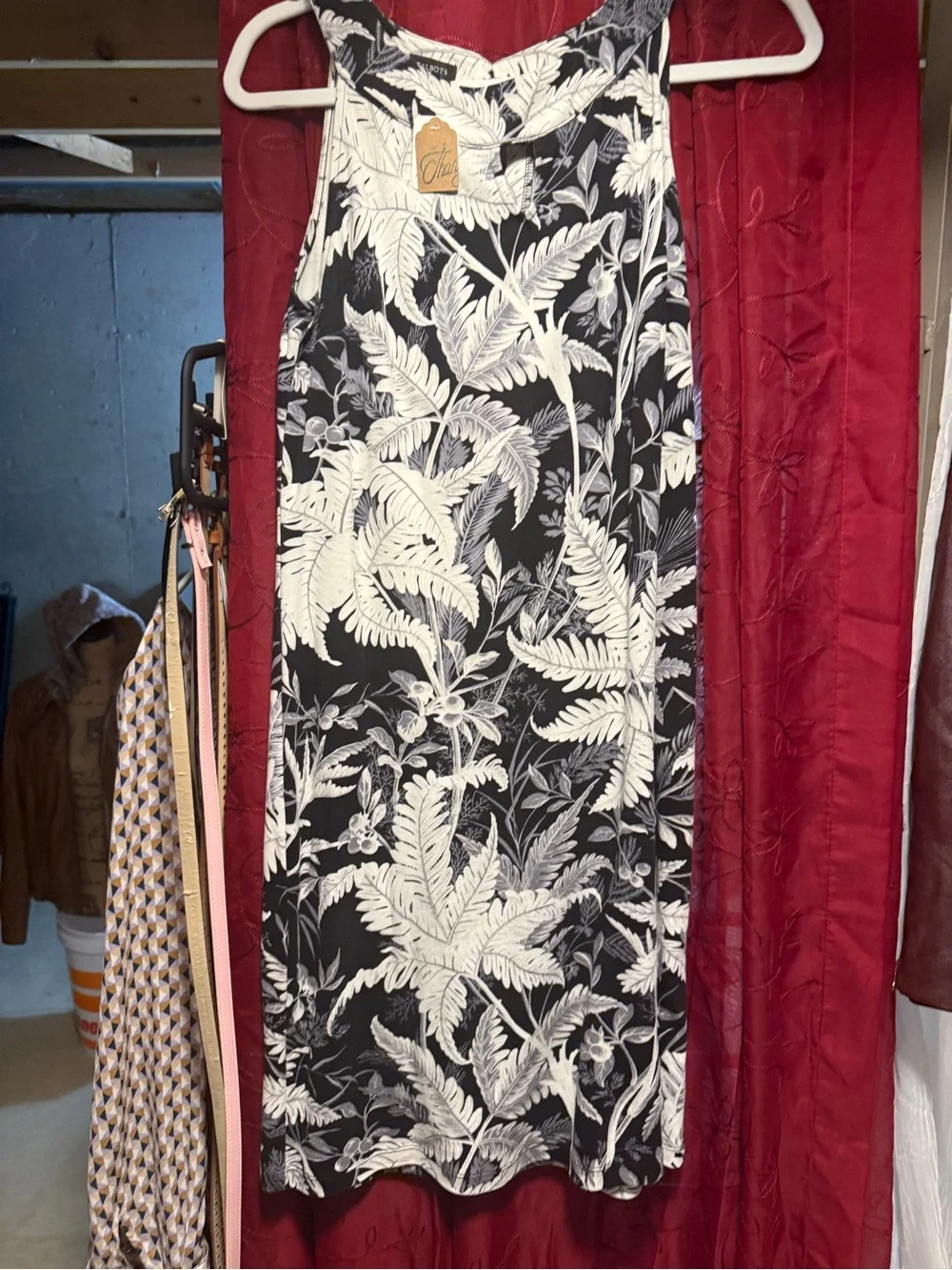 Talbots Black & Cream Tropical-Leaf Mini Dress